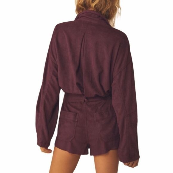 Free People Larson Shortall Romper in Plum Size Medium NWOT - Picture 4 of 13